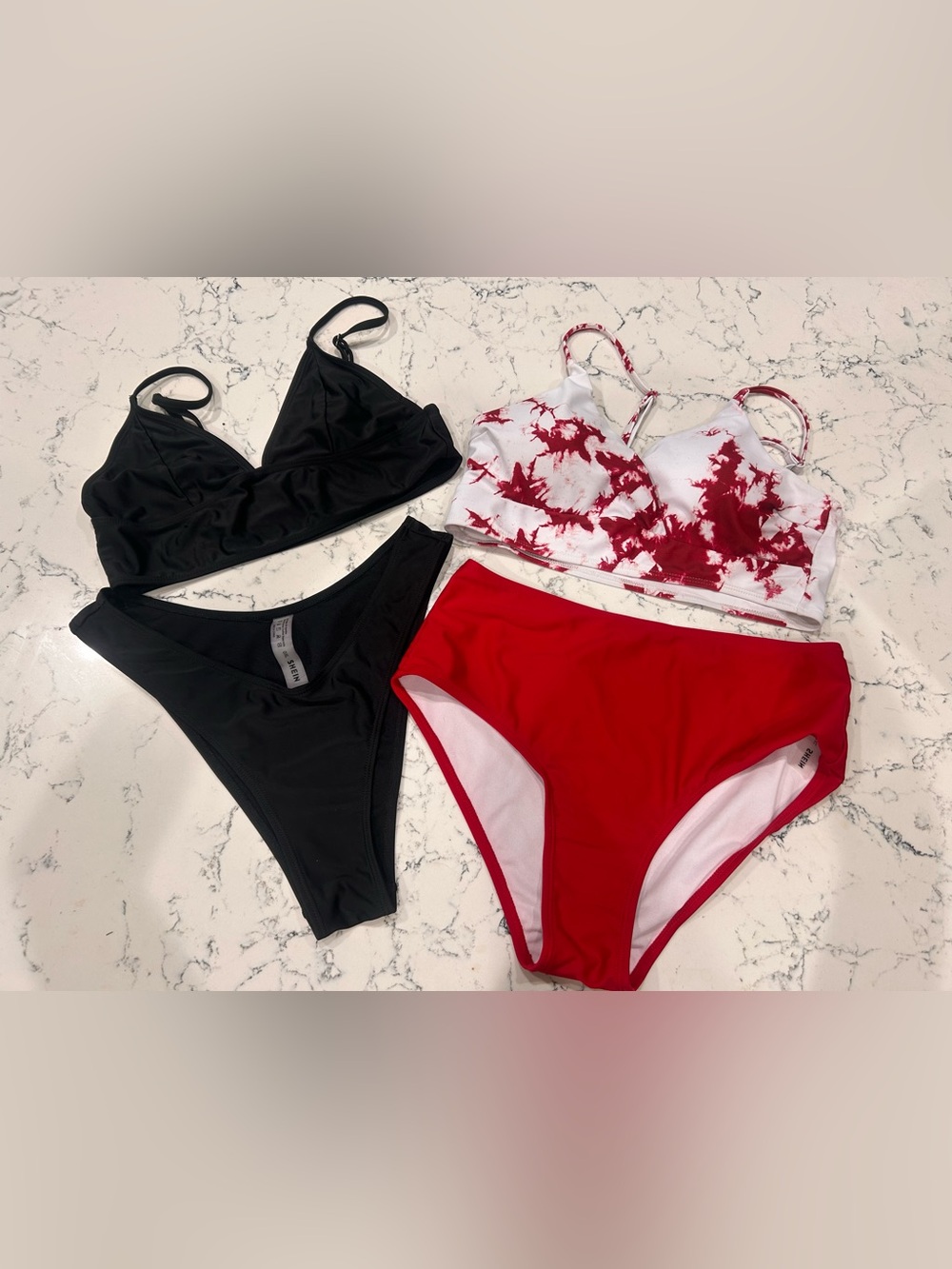 SHEIN Black & Red Tie-Dye Bikini Set